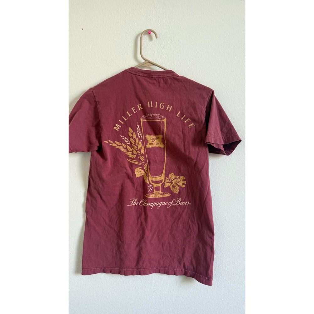 Miller High Life T Shirt Small Burgundy Champagne of Beers Graphic Beer Tee